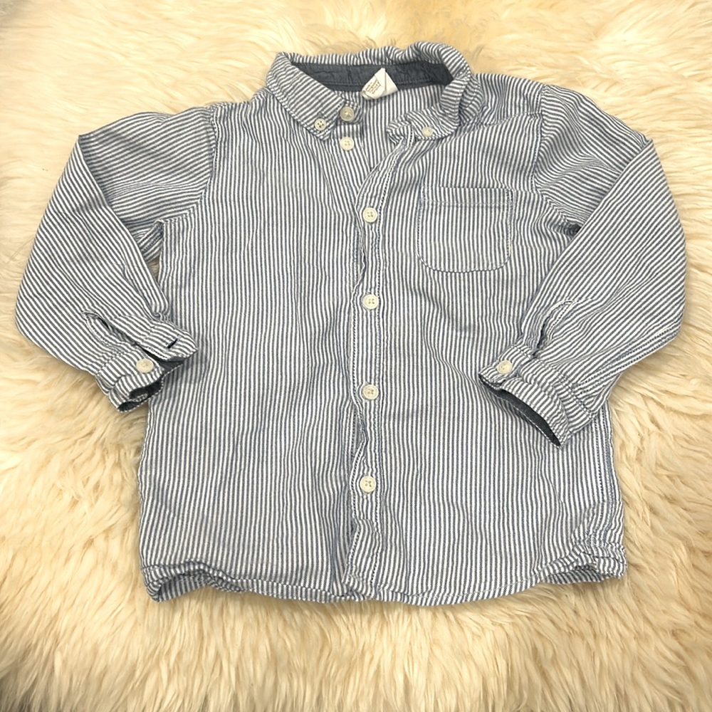 H&M Blue & White Pinstripe Button-Down Long-Sleeve Shirt in Size 18M-2T